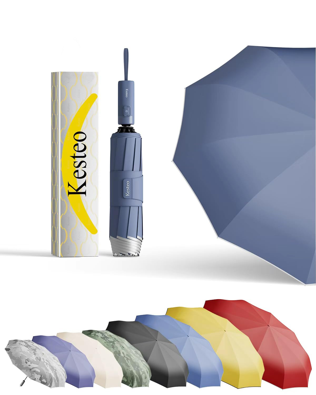 Windproof Travel Umbrella for Rain, Withstand 85MPH Winds, 52 Inch Automatic Reverse Fold Umbrellas Easy Auto Open Close, Portable Compact Umbrella Includes Cover Bag, Perfect for Travel, Car, Commute, Women Men, Backpack