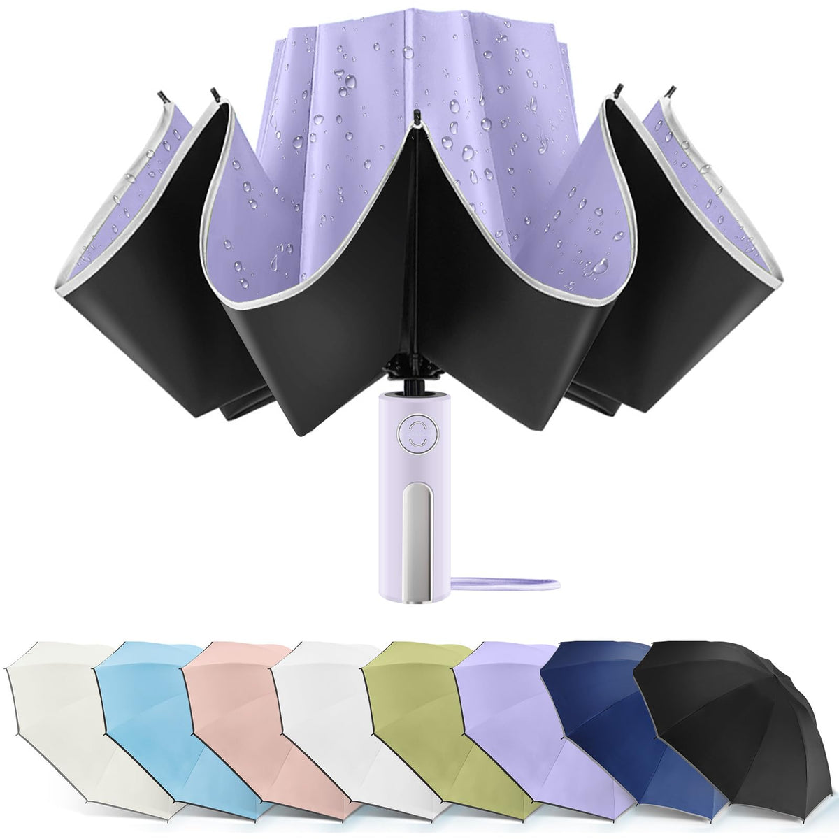 Bodyguard Inverted Umbrella - Large Windproof for Rain & Sun, Compact Reverse With Reflective Stripe, Teflon-Coated for Women Men, Travel Folding With Cover Bag
