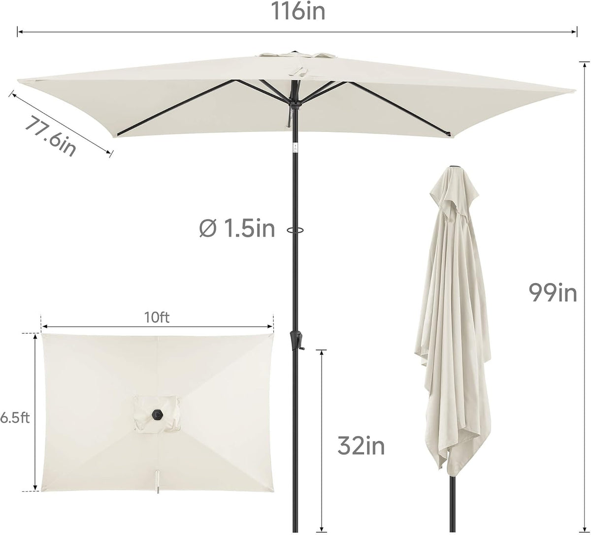 Patio Umbrella Rectangular with Button Tilt, 6.5 x 10ft Ivory | Waterproof UV Protection, Rectangle Porch Deck Umbrella for Pool, Table, Garden, Backyard, Provides Shade