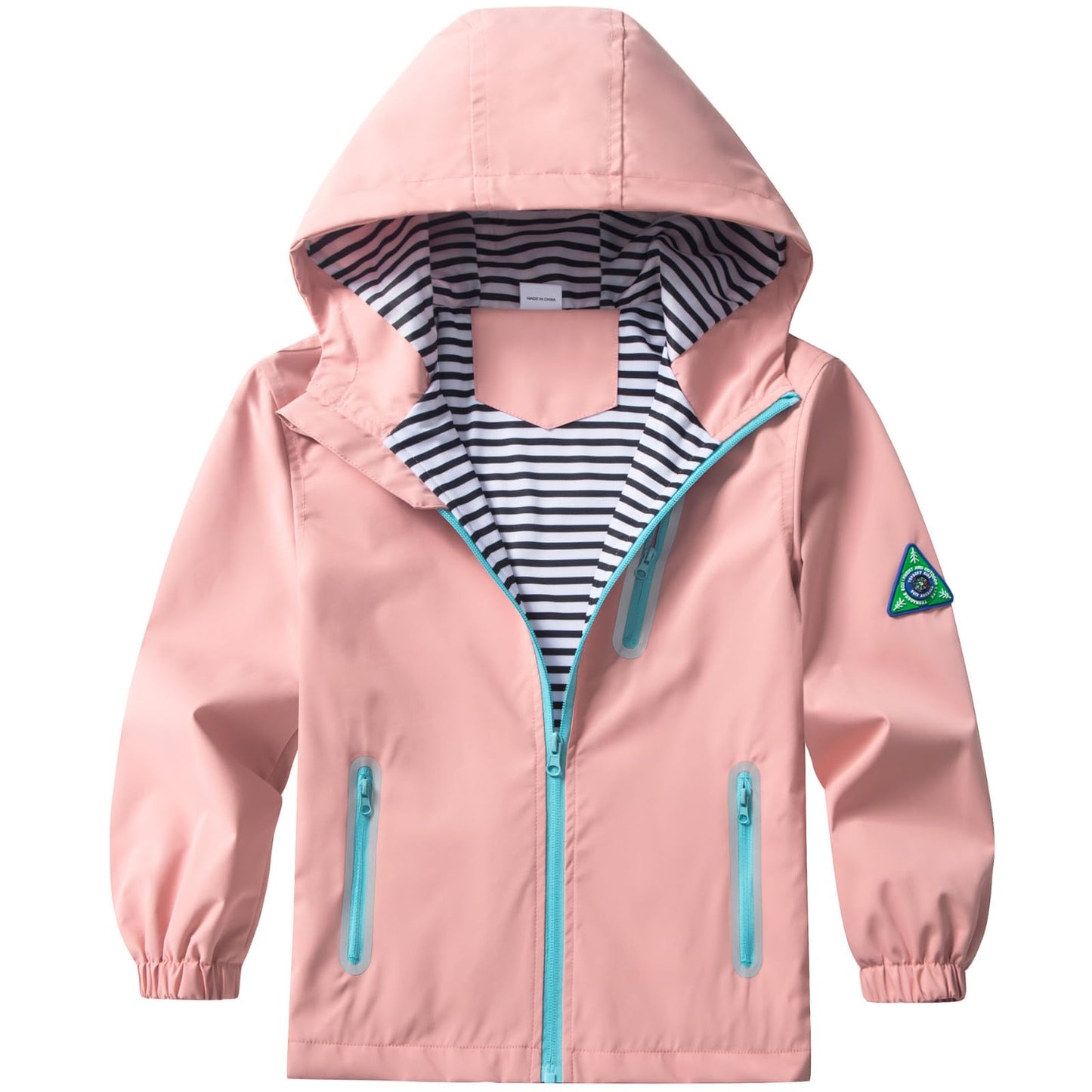 Boys Rain Jacket with Detachable Hood Lightweight Raincoats for Kids