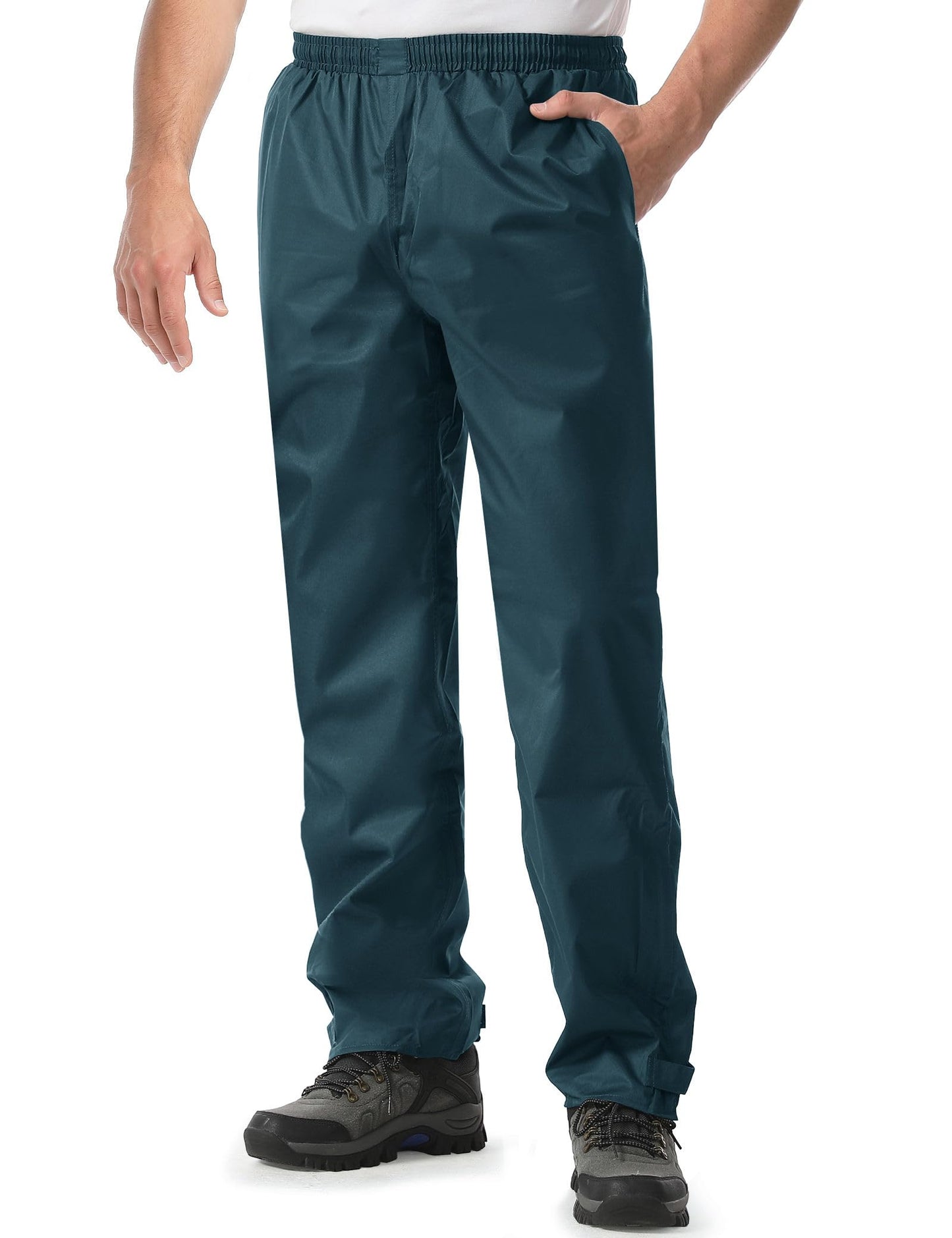 iCreek Men's Rain Pants Waterproof Breathable Lightweight Rain Over Pants | Windproof, Mesh Lining, Pants Leg Zipper, Hook & Loop, Suitable for Hiking, Fishing, Golf, Work and Daily Wear