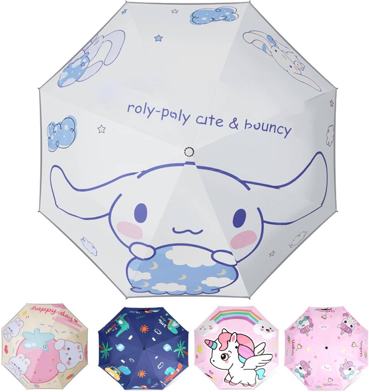 Hannstar Automatic Kids Umbrella, Folding Telescopic Toddler Umbrella for girls & boys, UV/Sun Protection - Strong and Portable - Compact, Durable, Lightweight Cute Kitty Brolly