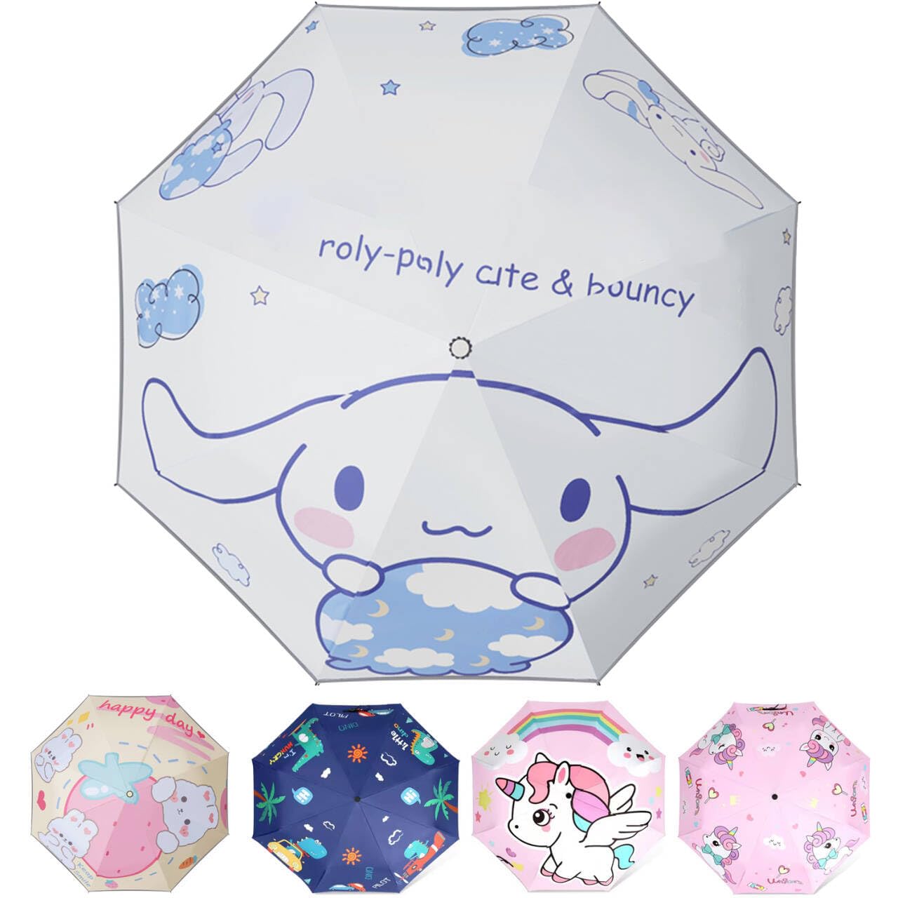 Hannstar Automatic Kids Umbrella, Folding Telescopic Toddler Umbrella for girls & boys, UV/Sun Protection - Strong and Portable - Compact, Durable, Lightweight Cute Kitty Brolly
