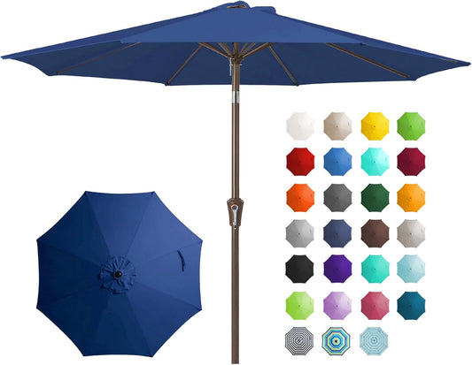 JEAREY 9FT Outdoor Patio Umbrella, Market Umbrella, Dark Blue | Outdoor Table Umbrellas with 8 Sturdy, Tilt & Crank UV Protection Waterproof for Garden, Deck, Backyard, Pool