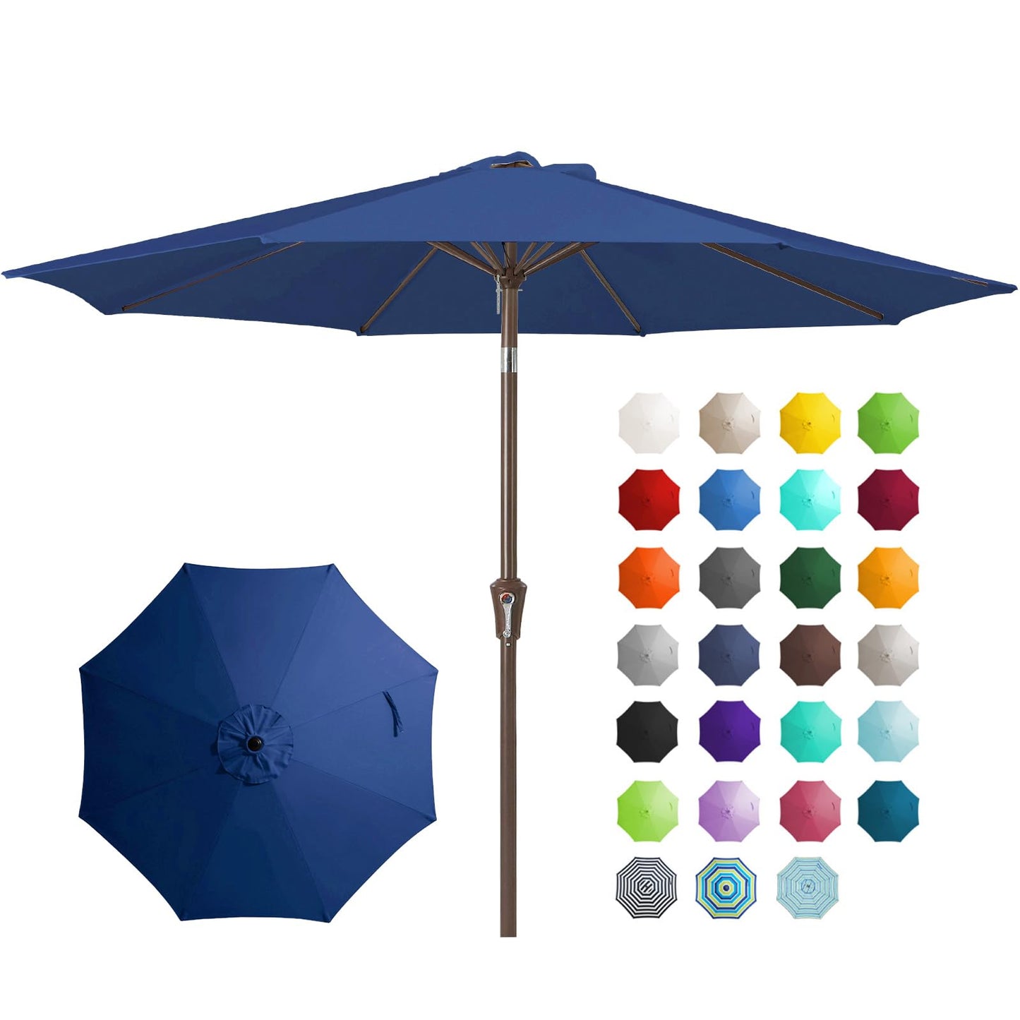 JEAREY 9FT Outdoor Patio Umbrella, Market Umbrella, Dark Blue | Outdoor Table Umbrellas with 8 Sturdy, Tilt & Crank UV Protection Waterproof for Garden, Deck, Backyard, Pool