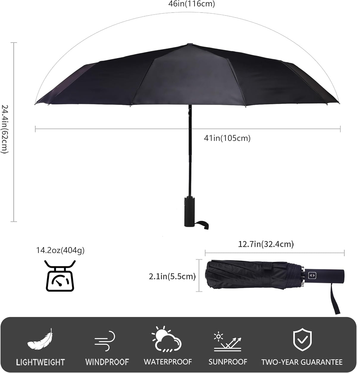 Bluinzi 2 Pack 46 Inch Compact Umbrellas for Rain, Travel, Double 10-rib | Better Value: 2 Pack 46 Inch Umbrellas, Travel Size, Simple and Durable, Small Portable Auto Windproof