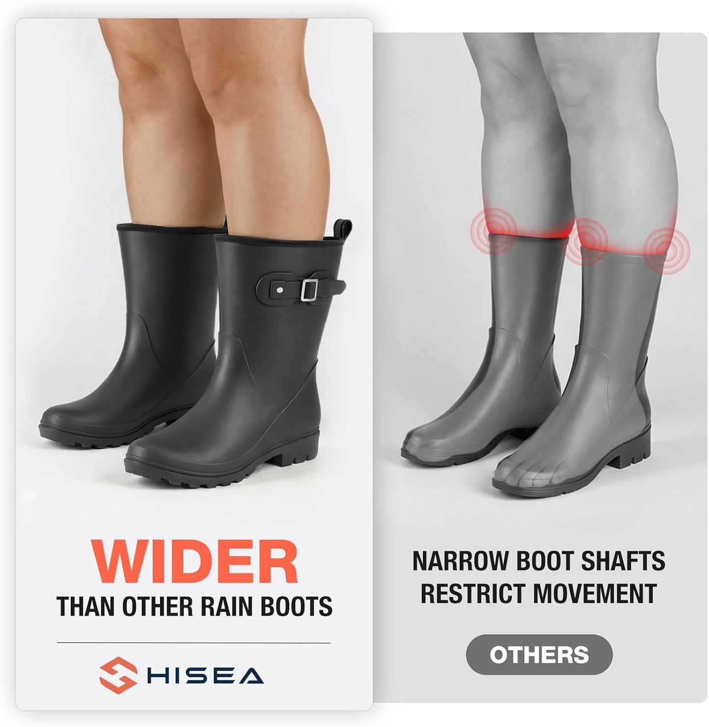 HISEA Women's Waterproof Rubber Rain Boots Lightweight Garden Shoes | Mid Calf Footwear, Anti-Slip Sole, Wide Mud Boots Warm and Comfortable for Barn, Yard Work, Walking