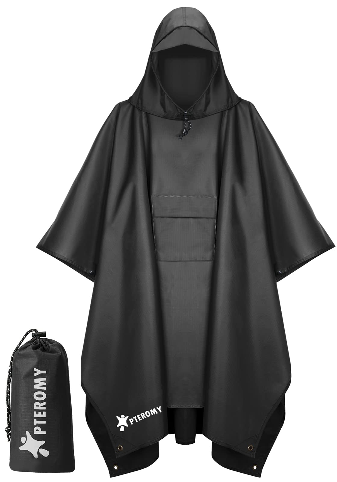 PTEROMY 3-in-1 Hooded Rain Poncho for Adult with Pocket, Waterproof Lightweight Unisex Raincoat for Hiking Camping Emergency