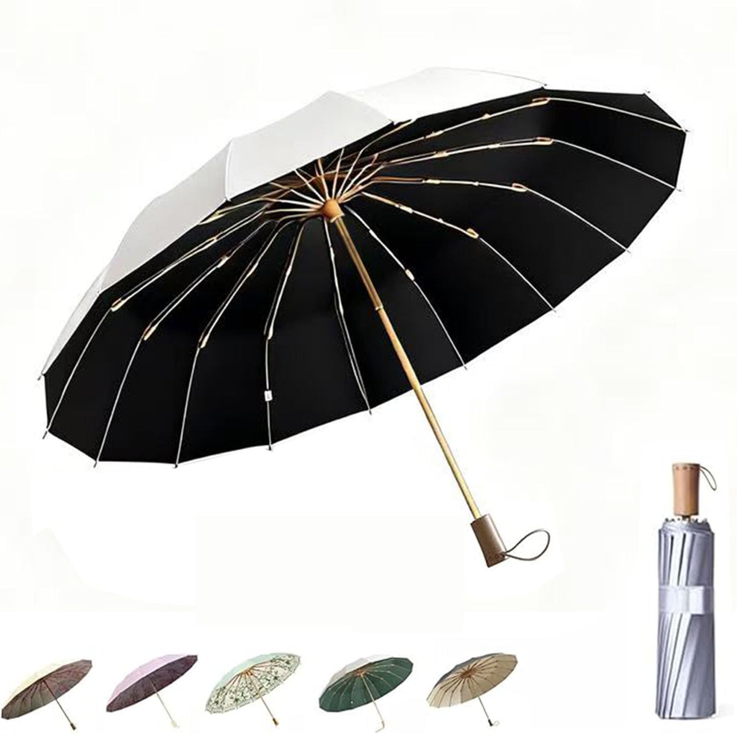 Compact Umbrellas For Rain and Sun UPF 50+ UV Protection Travel Size Windproof waterproofing and Strong Travel Essentials for Men Women 16 Ribs Wooden Handle Pink Backpacks Car Birthday Gifts For Women Lightweight 0.85LB