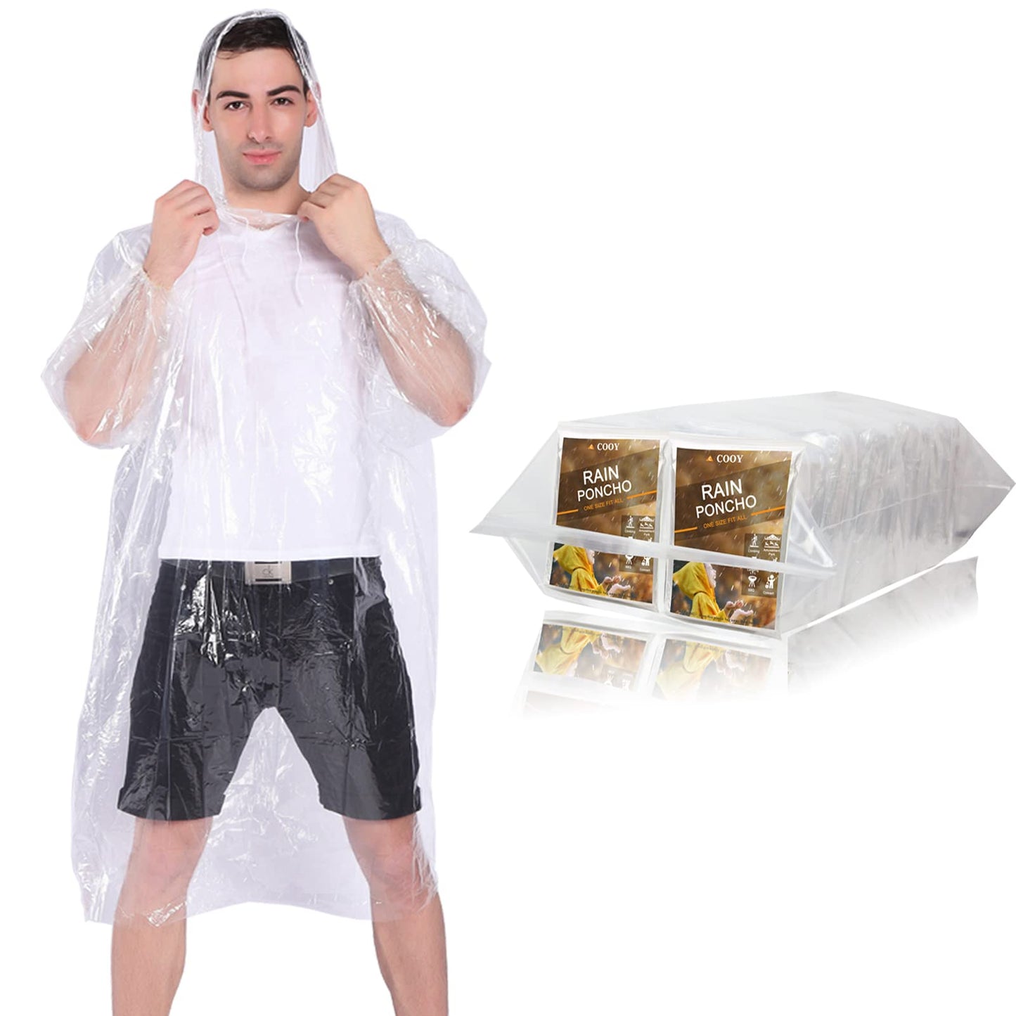 COOY Disposable Rain Ponchos for Adults (10 Pack), Family Pack for Travel | Better Value Per Poncho, Full Sleeve Design with Elastic Cuffs, Disney Trips, Outdoor Events, Easy Carry Travel Essential