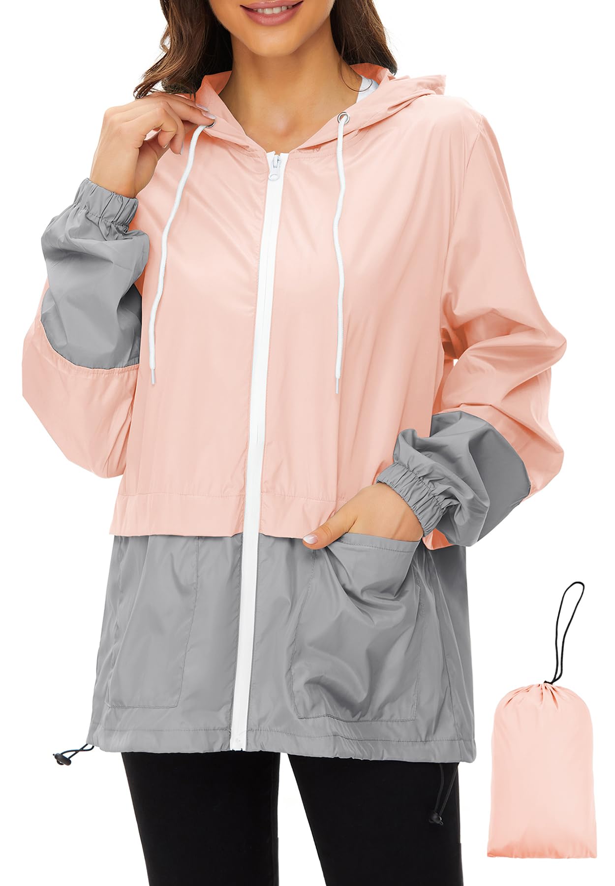 Zando Lightweight Rain Jacket Women Packable Waterproof Raincoat with Hood | Windbreaker Jacket Women, Light Raincoats for Drizzle, Rain Coats for Travel, Hiking and Commute