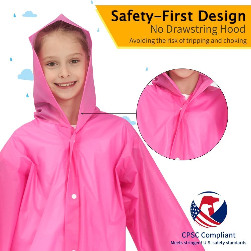 Opret 2 Pack Raincoats for Kids, Reusable Rain Ponchos with Hood and Sleeves Waterproof Rain Coats for Boys and Girls