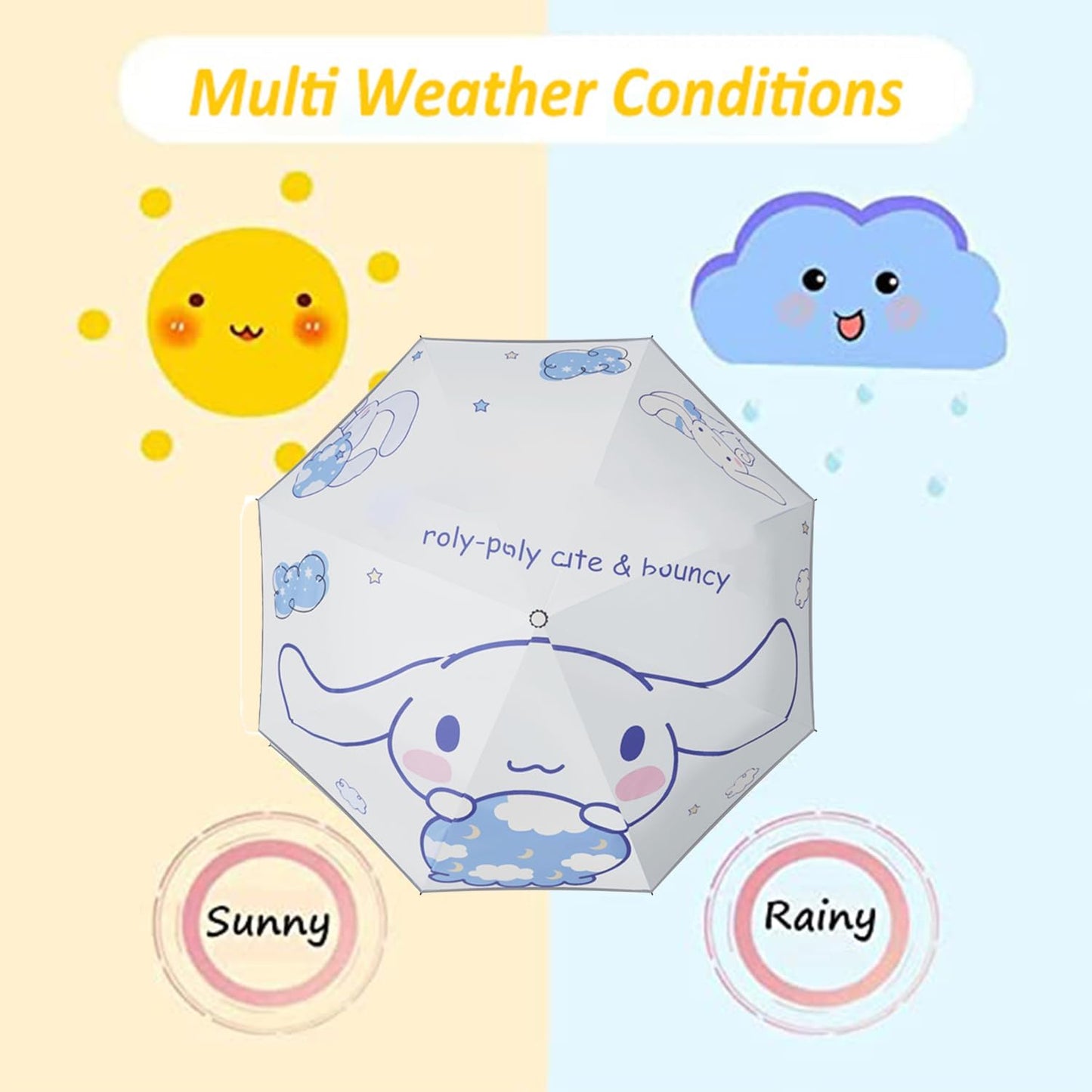 Hannstar Automatic Kids Umbrella, Folding Telescopic Toddler Umbrella for girls & boys, UV/Sun Protection - Strong and Portable - Compact, Durable, Lightweight Cute Kitty Brolly