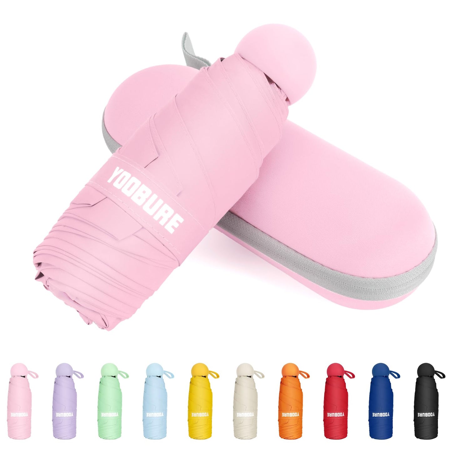 Yoobure Travel Umbrella Portable Compact Umbrellas, Pocket Mini for Purse, Umbrellas for UV Sun & Rain Small for Backpack, Umbrella with Case Folding for Kids Women