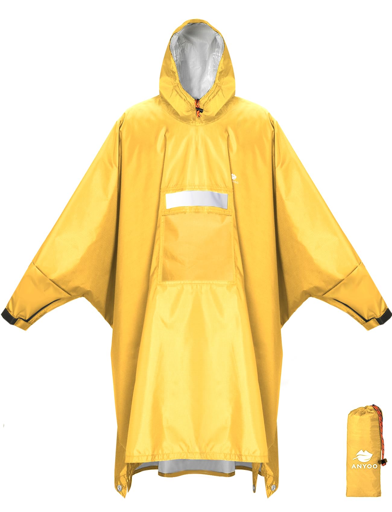 ANYOO Hooded Rain Poncho for Adult Waterproof Lightweight Raincoat | Reusable Rain Jacket for Men Women Portable Pouch & Packable Design,Emergency Travel Rain Ponchos for Outdoor Hiking Camping