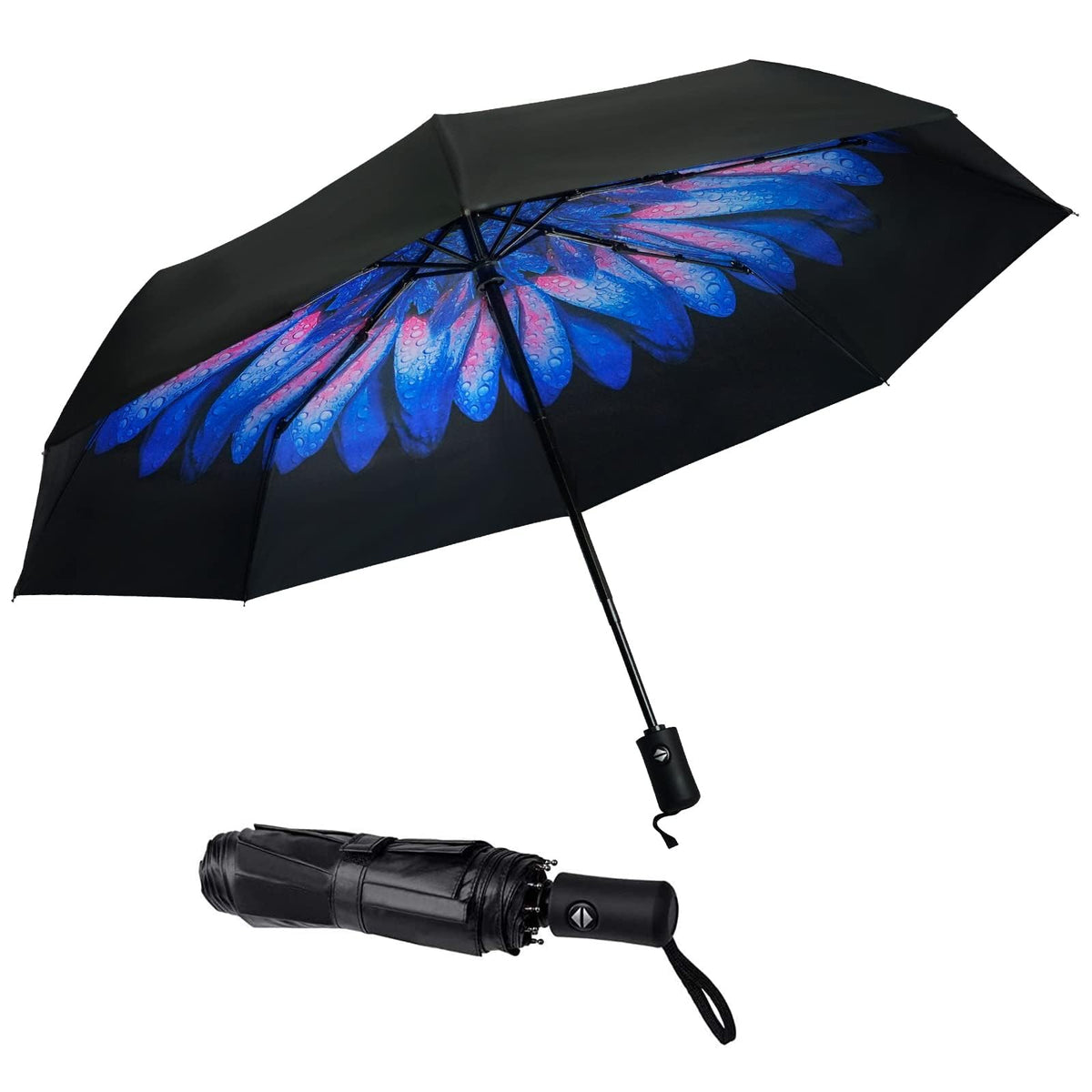 SY COMPACT Travel Umbrella - Windproof Automatic Compact Umbrellas for Rain | Small & Portable, UV Sun Protection, 11" Folded Travel Size, Fits in Backpack & Car, for Walking & Commutes, Factory Direct