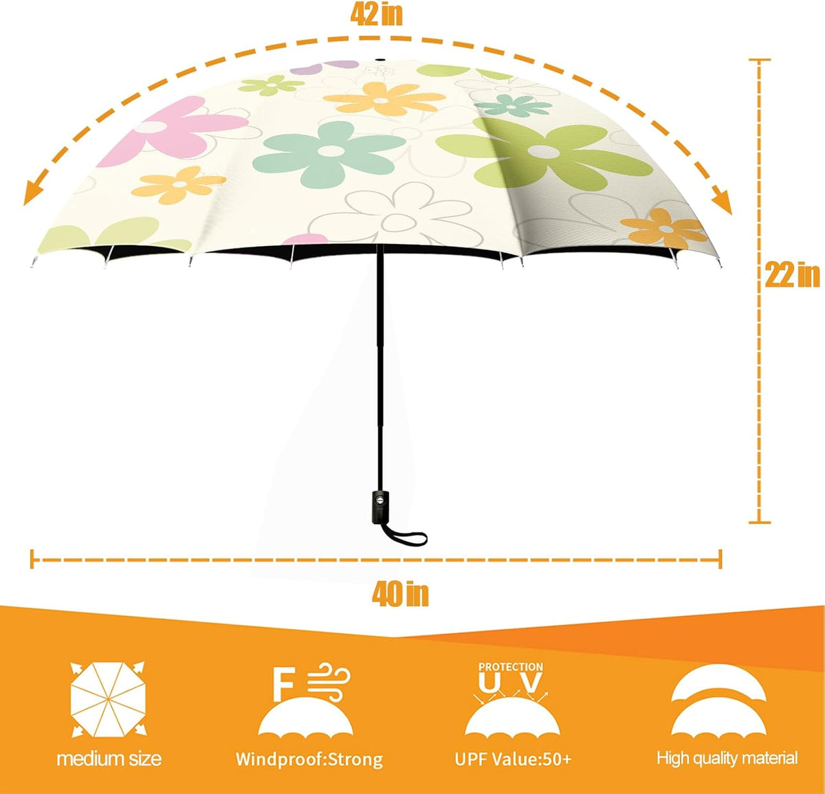 Folding Umbrella, Automatic Small Compact, Sun & Rain | Portable & Lightweight, 8 Ribs, Windproof, UV Protection, for Travel, Outdoor, Commute & Women