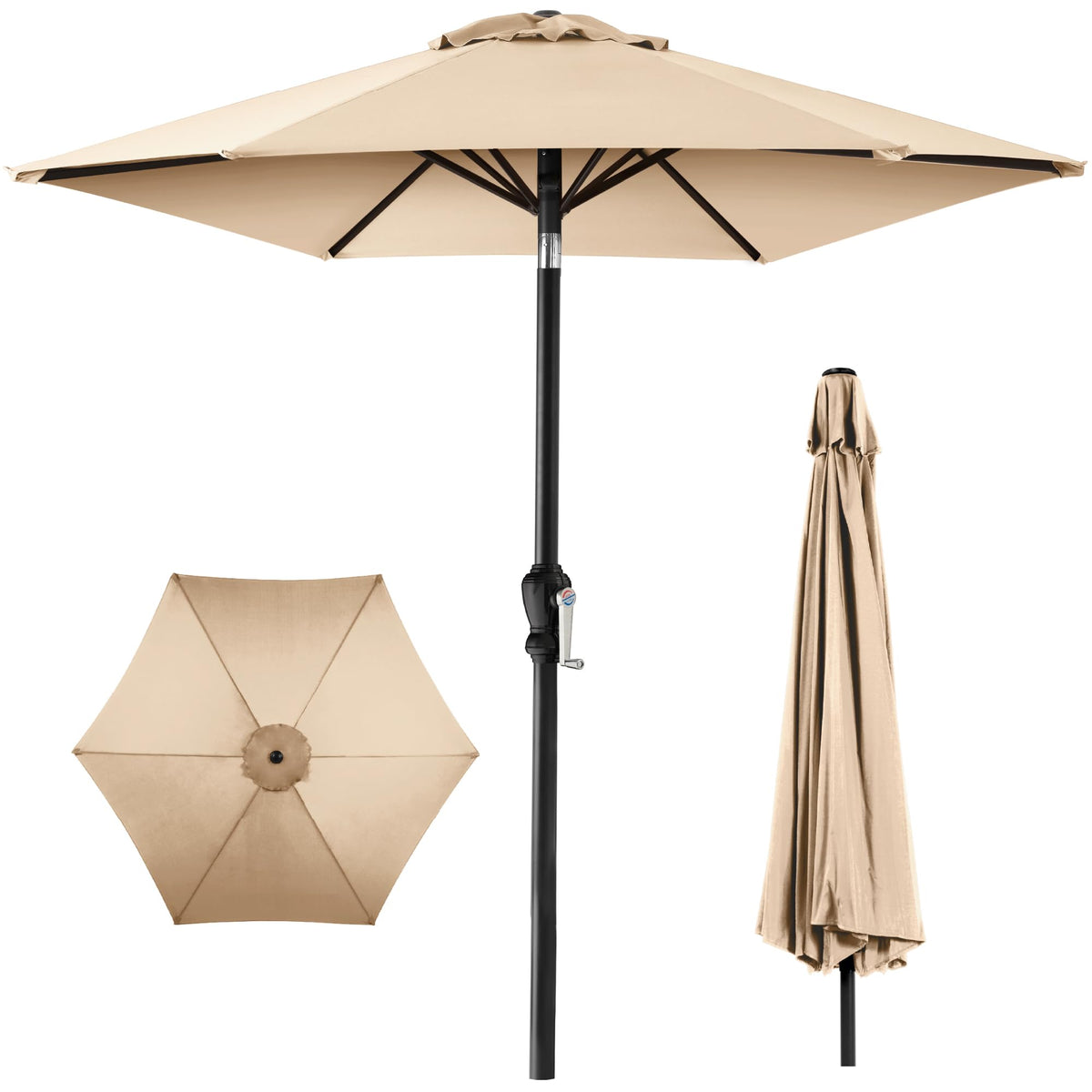 Best Choice Products 10ft Outdoor Patio Umbrella, Outdoor Table Umbrella, Yard Umbrella, Market Umbrella with 6 Sturdy Ribs, Push Button, Tilt and Crank - Sand
