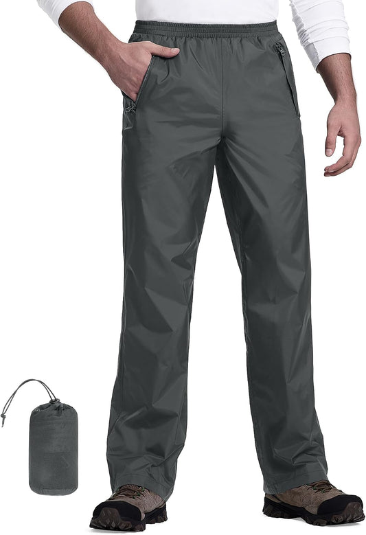 33,000ft Packable Rain Pants for Men Waterproof Lightweight Hiking Pants | Breathable Windproof Rain Over Pants for Golf, Fishing, Work, Zipper Pockets, Reflective Strip, Hook & Loop