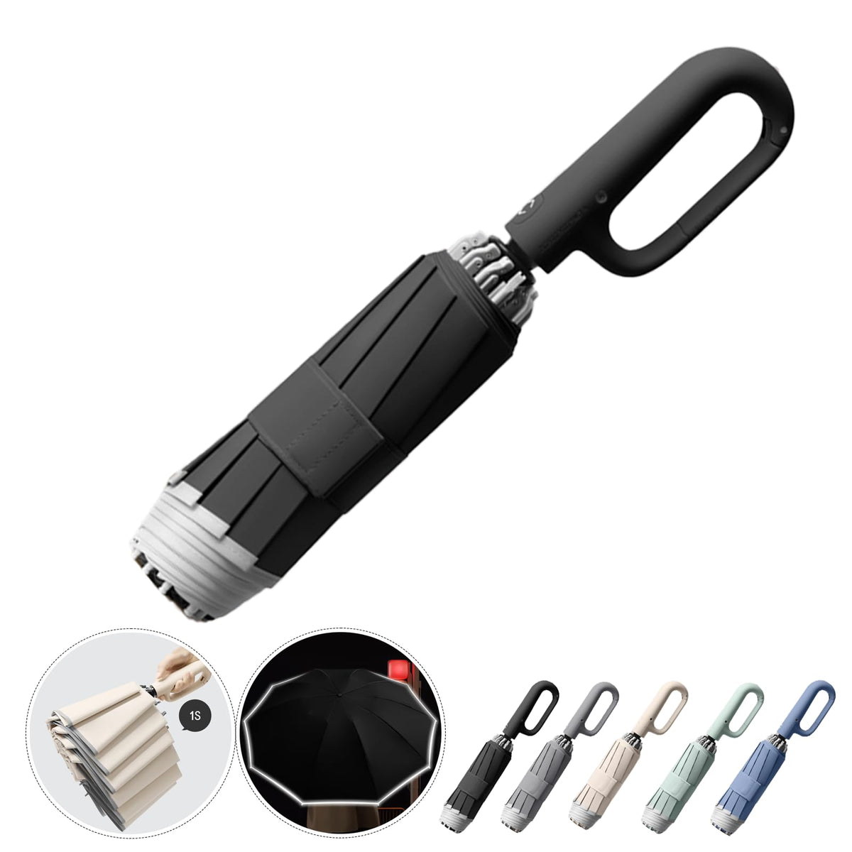 Ring Buckle Fully Automatic Umbrella, Reflective Safety Strip, Sturdy Windproof, Reverse Automatic, Travel Portable, Compact Folding (Blue)