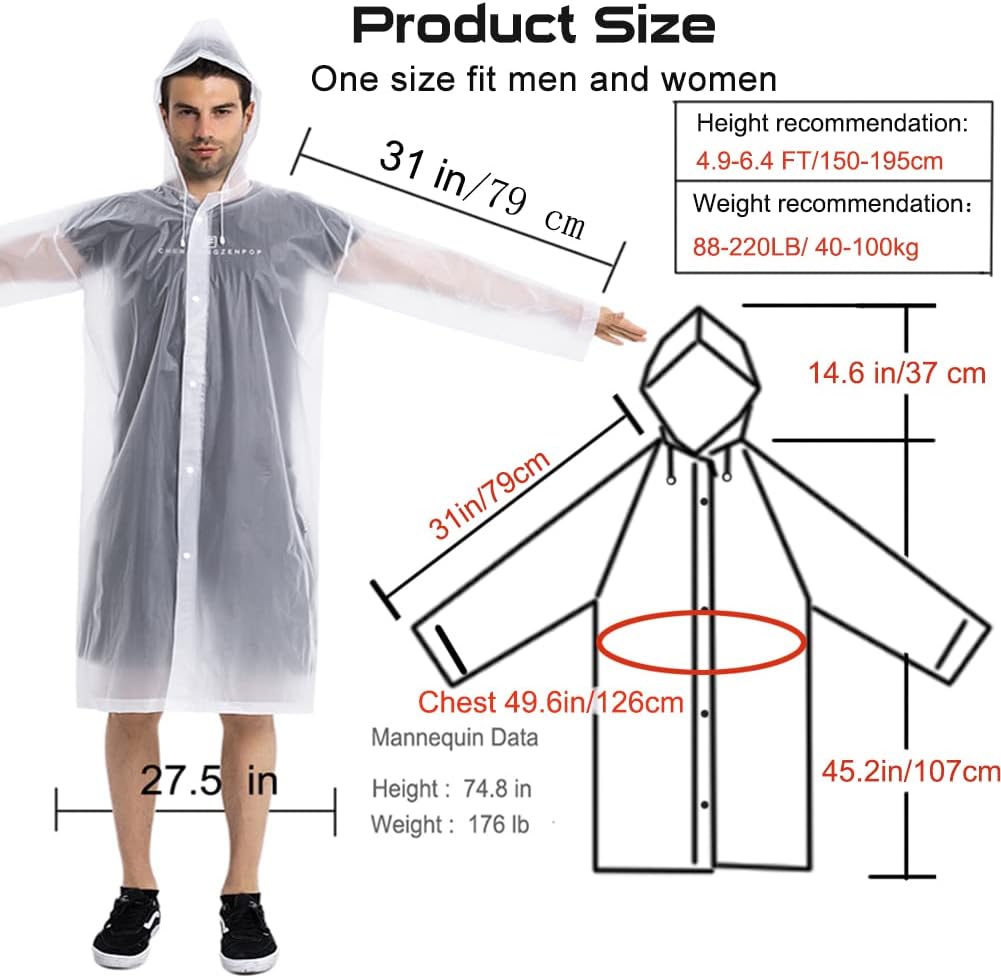 COOY Rain Ponchos for Adults, （2 Pack） EVA Rain Jacket Women Men Rain Coat