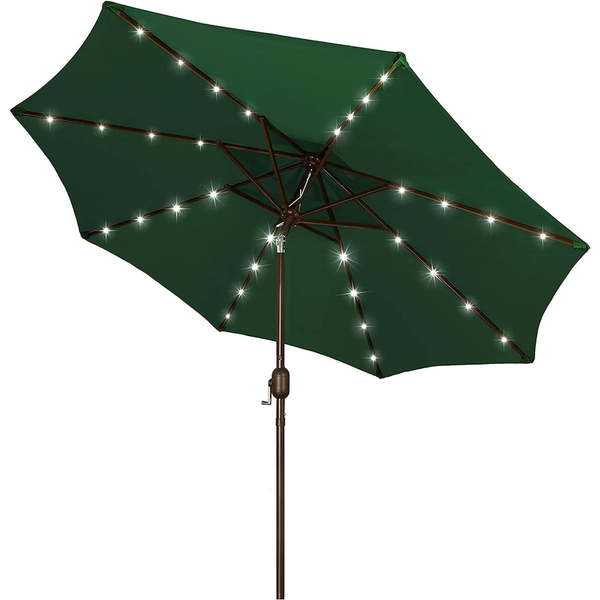 9 ft Solar Umbrella 32 LED Lighted Patio Umbrella Table Market Umbrella with Tilt and Crank Outdoor Umbrella for Garden, Deck, Backyard, Pool and Beach (Black and White)