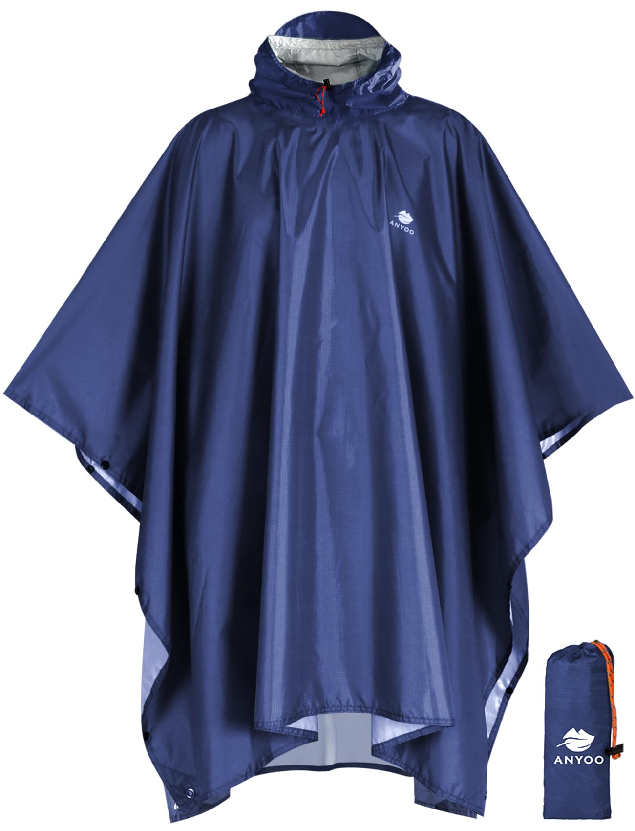 ANYOO Hooded Rain Poncho for Adult Waterproof Lightweight Raincoat | Reusable Rain Jacket for Men Women Portable Pouch & Packable Design,Emergency Travel Rain Ponchos for Outdoor Hiking Camping