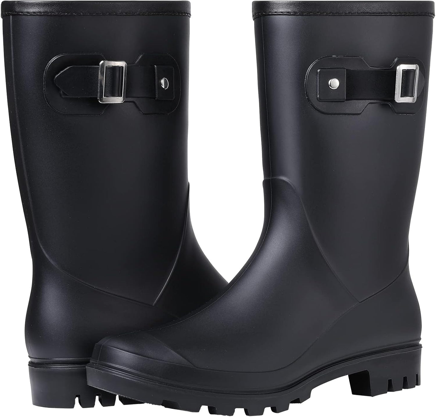Evshine Women's Mid Calf Rain Boots Waterproof Garden Wellies with Buckle | Lightweight, Non-Slip, Ideal for Gardening, Farm Work, Rainy Days, Comfort Fit