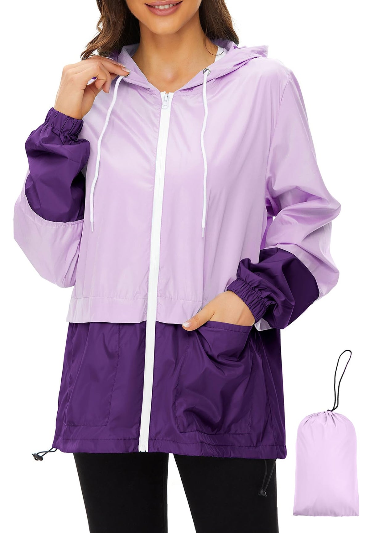 Zando Lightweight Rain Jacket Women Packable Waterproof Raincoat with Hood | Windbreaker Jacket Women, Light Raincoats for Drizzle, Rain Coats for Travel, Hiking and Commute