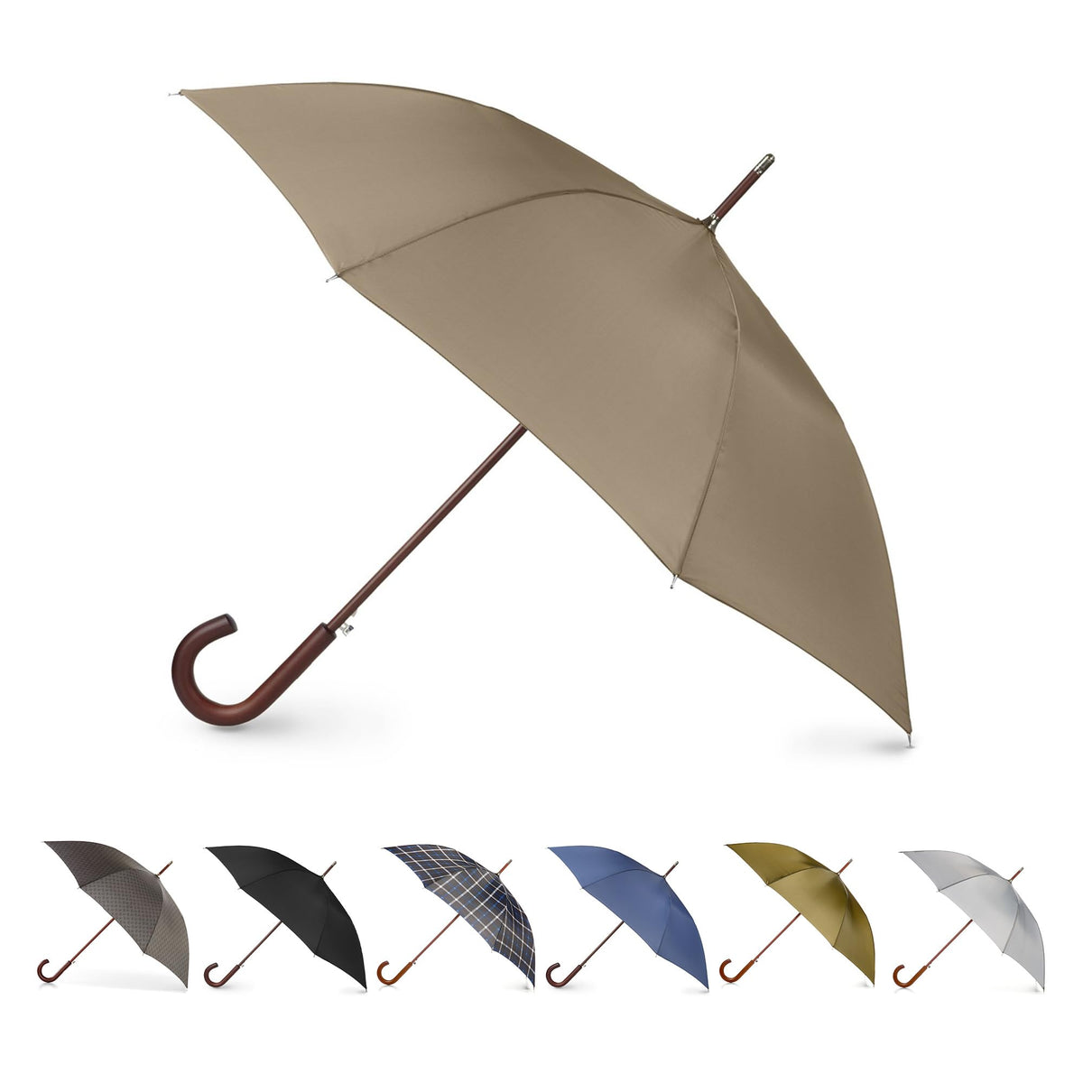 Totes Auto Open Water Repellent Stick Umbrella with Classic Wood J Hook Handle