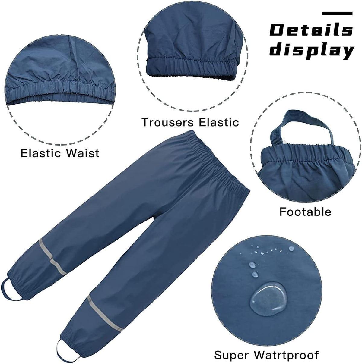 Unisex Kids Rain Pants,Toddler Waterproof and Windproof Rain Trousers Over Pants,Mud Dirty Proof for Girls Boys 98-134