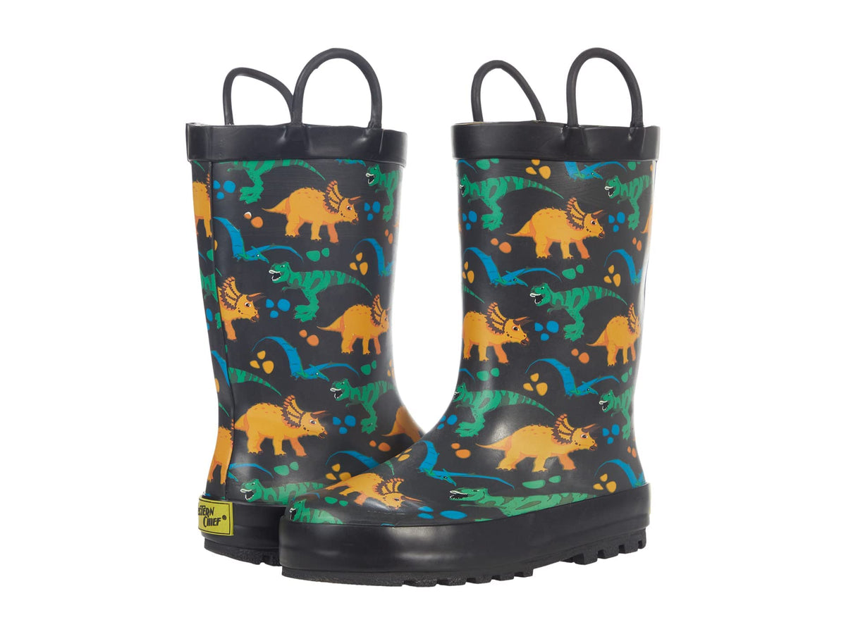 Western Chief Boys Waterproof Printed Rain Boot with Easy Pull On Handles