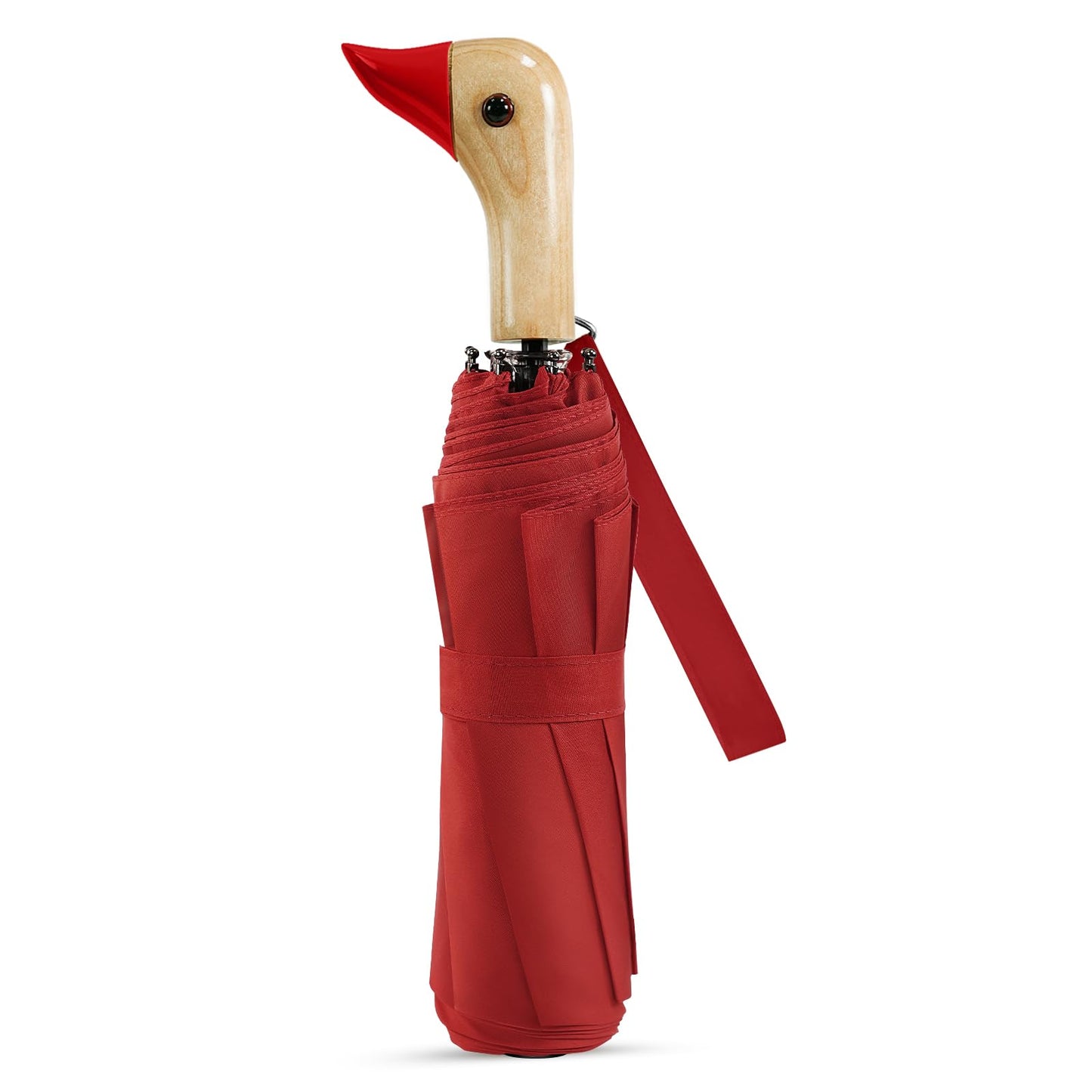 Cute Duck Handle Umbrella Compact Travel Wood Handle Folding for Rain | Cute duck handle for commute/school/trips, daily rain & gifts. Easy to carry with 17 inch fold, 42 inch arc
