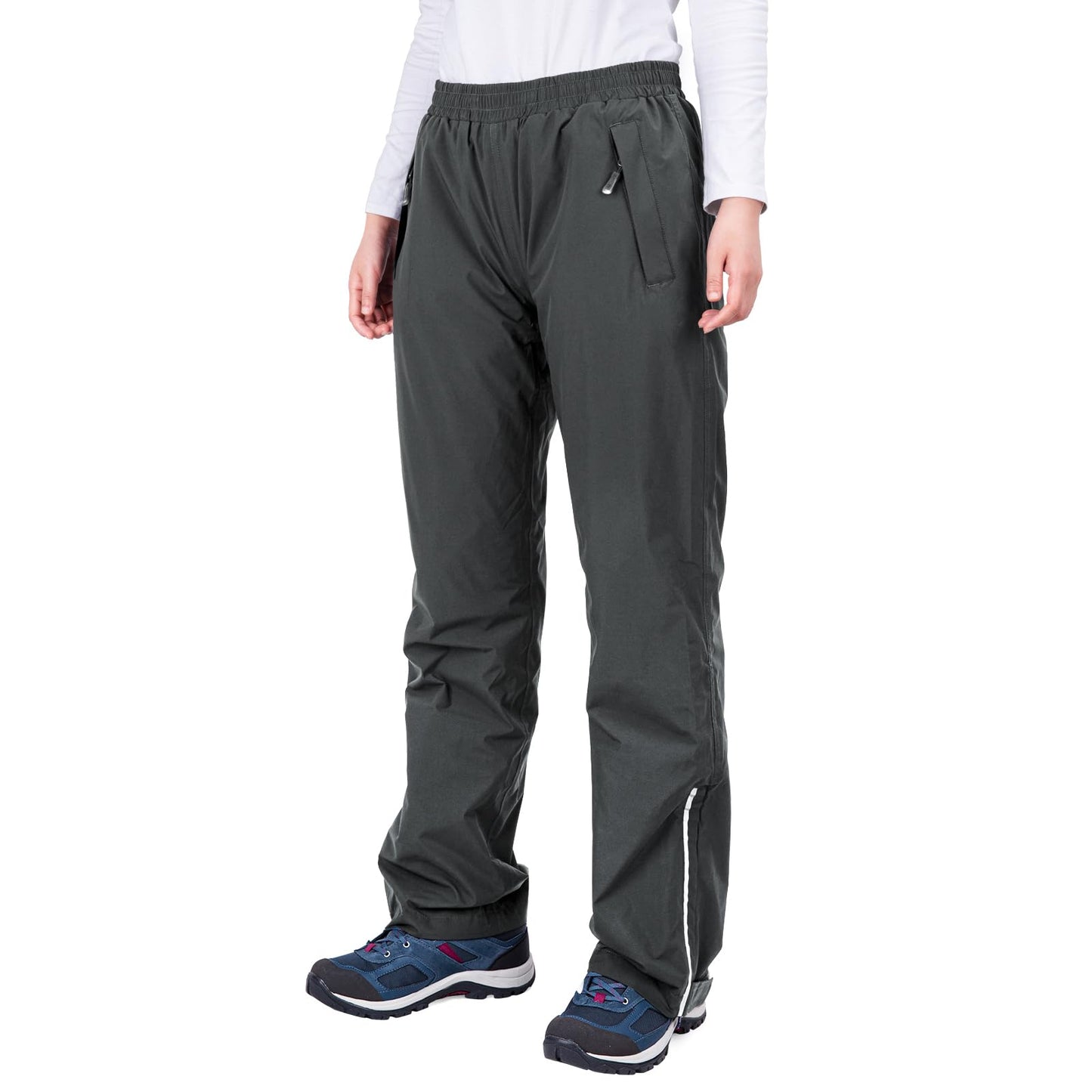 33,000ft Women's Rain Pants, Lightweight Waterproof Rain Over Pants | Windproof Hiking Pants with Mesh Lining for Outdoor, Fishing, Golf, Rainy Day, Zipper Pockets, Reflective Strip, Hook & Loop