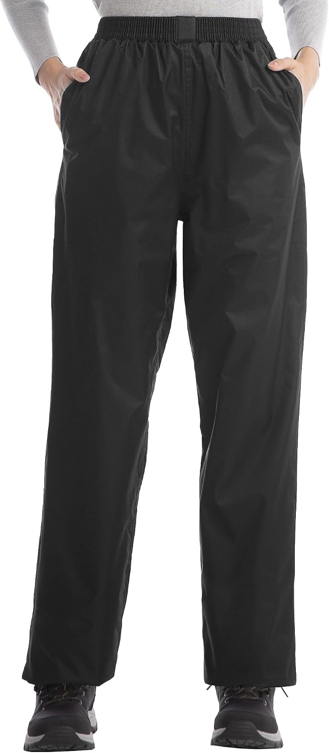 iCreek Women's Rain Pants Waterproof Breathable Lightweight Rain Over Pants | Breathable Mesh Lining, Pants Leg Zipper, Hook & Loop, Suitable for Hiking, Fishing, Golf, Work and Daily Wear