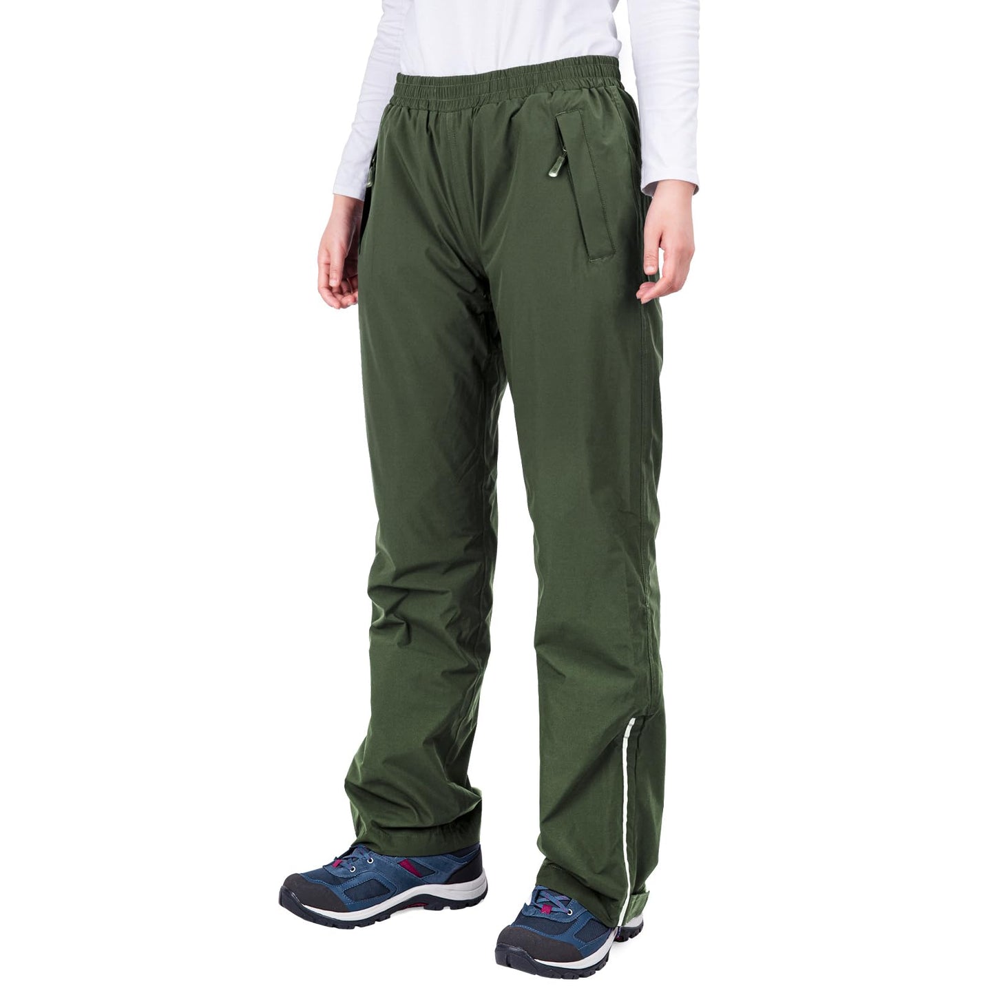 33,000ft Women's Rain Pants, Lightweight Waterproof Rain Over Pants | Windproof Hiking Pants with Mesh Lining for Outdoor, Fishing, Golf, Rainy Day, Zipper Pockets, Reflective Strip, Hook & Loop