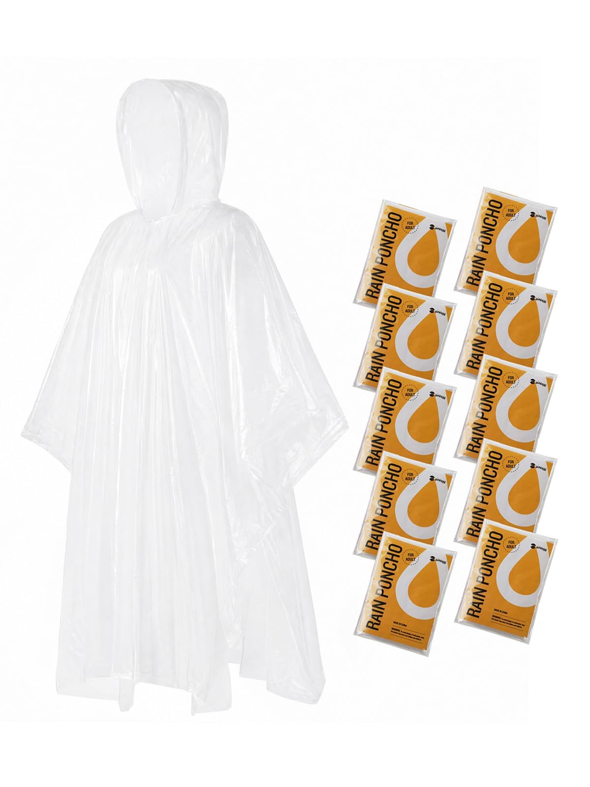 SaphiRose Disposable Adult Rain Ponchos 4 Pack Clear Emergency Raincoat | Value Pack, 100% Waterproof PE, One Size Fits Most Adults, Compact Individual Pouch, for Travel Theme Parks Emergency Kits