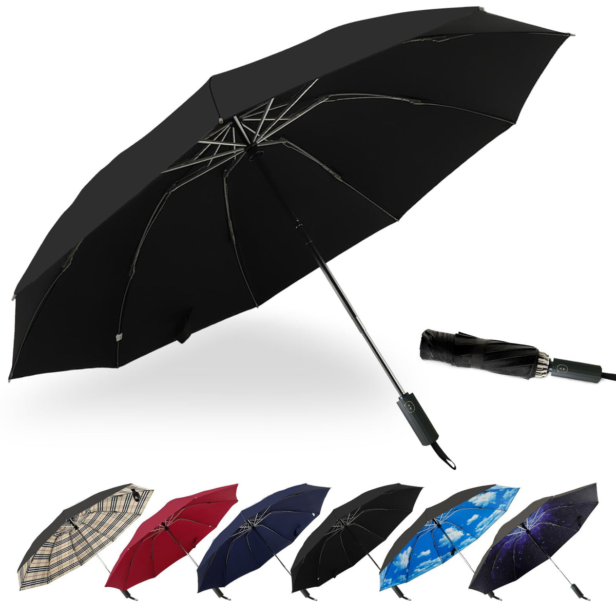 LLanxiry Compact Travel Umbrella, Windproof Automatic Umbrellas for Rain | Small, Portable, Folding, Lightweight, Waterproof, Backpacks, Purses, Cars, Commuting, Walk, School, Men, Women