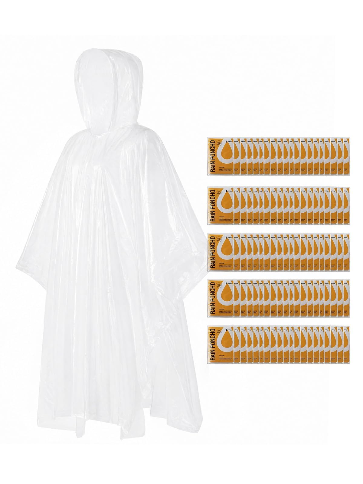SaphiRose Disposable Adult Rain Ponchos 4 Pack Clear Emergency Raincoat | Value Pack, 100% Waterproof PE, One Size Fits Most Adults, Compact Individual Pouch, for Travel Theme Parks Emergency Kits