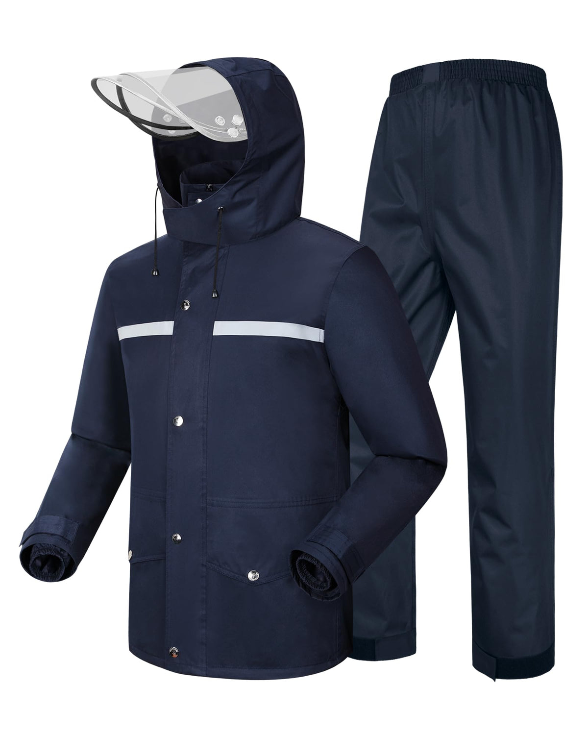 Rain Suit Waterproof Hi Vis Raincoat Reflective Rain Gear Unisex | Rain Jacket and Pants, Detachable Clear Brim, Waterproof Zip, Breathable Mesh Lined, Anti-storm, Work, Hiking, Riding