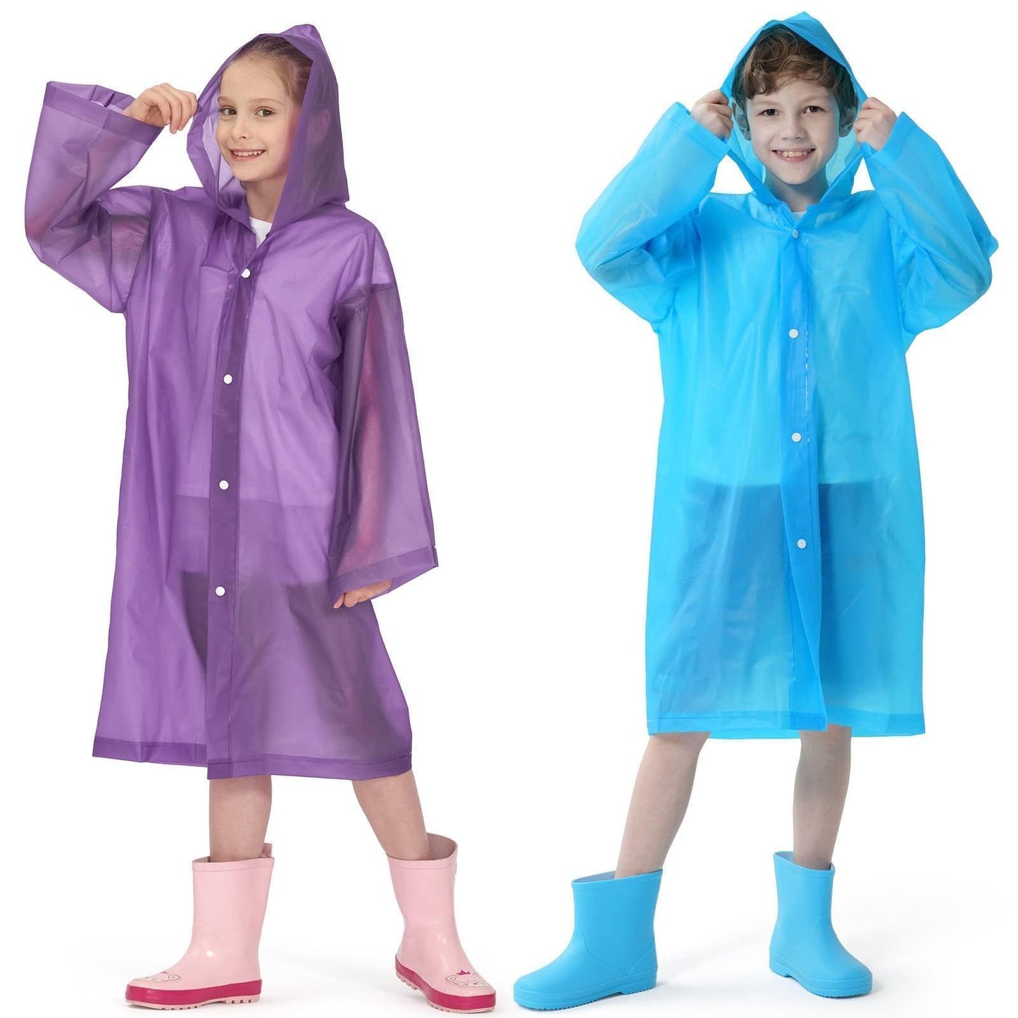 Opret 2 Pack Raincoats for Kids, Reusable Rain Ponchos with Hood and Sleeves Waterproof Rain Coats for Boys and Girls