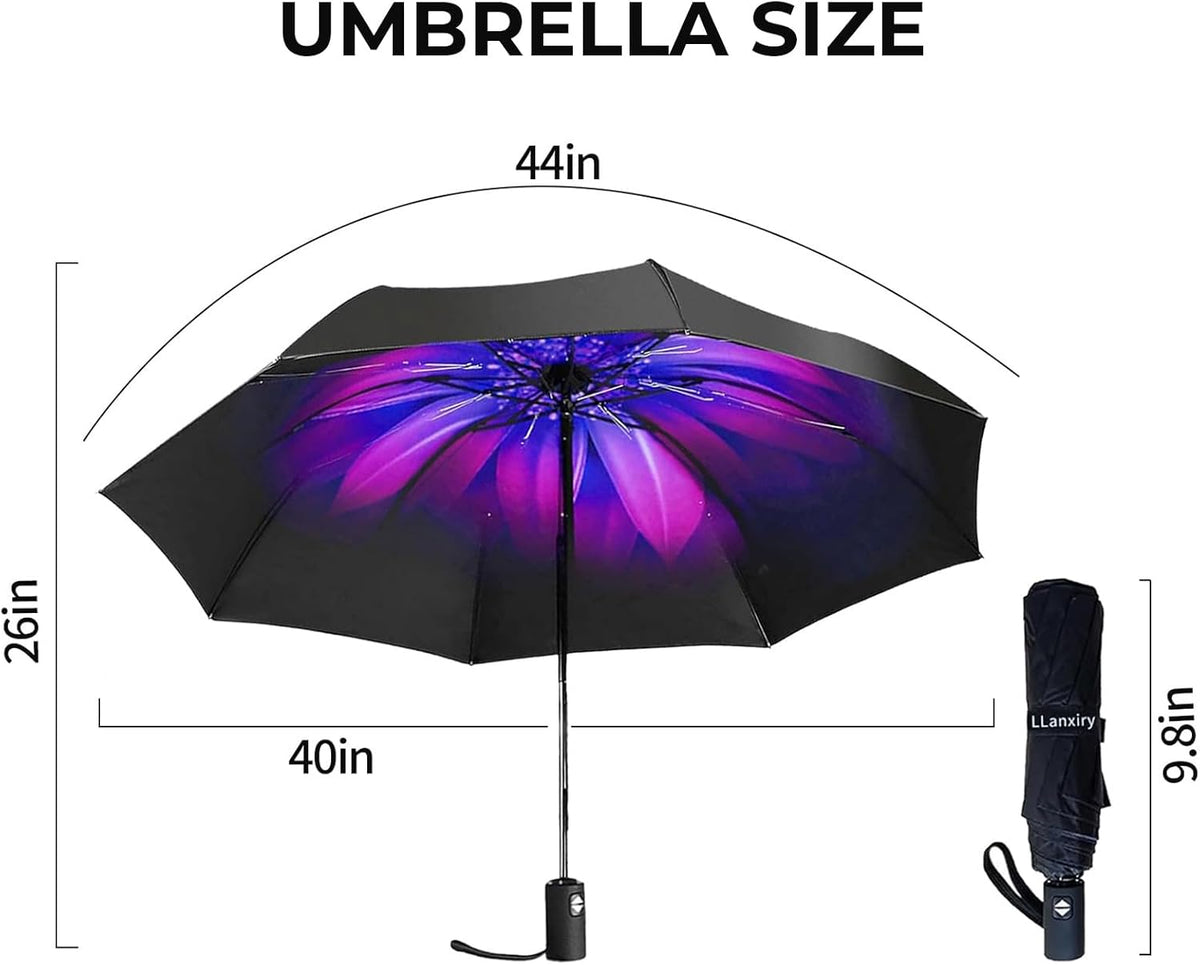 LLanxiry Compact Travel Umbrella, Windproof Automatic Umbrellas for Rain | Small, Portable, Folding, Lightweight, Waterproof, Backpacks, Purses, Cars, Commuting, Walk, School, Men, Women