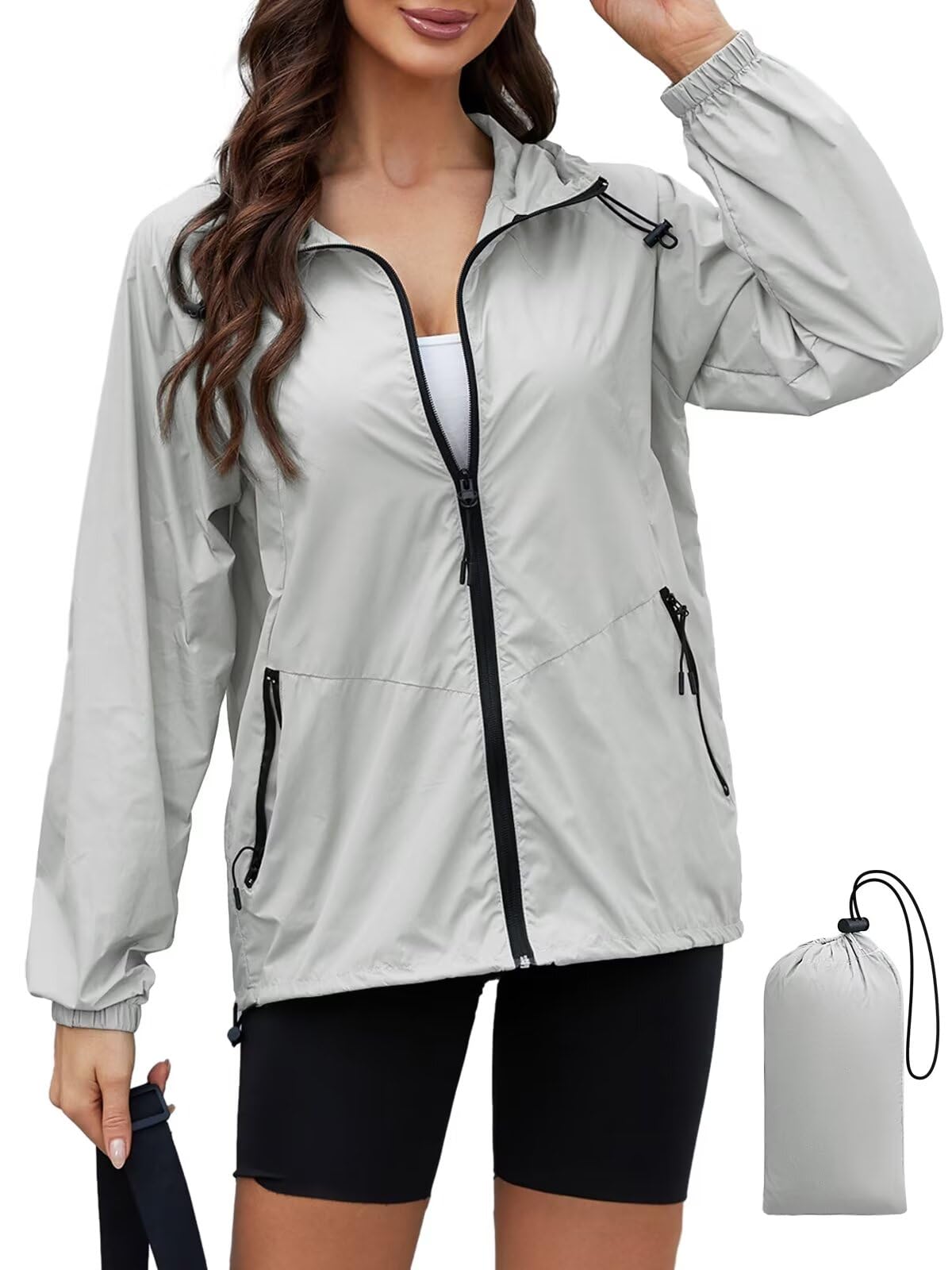 PITINAN Lightweight Rain Jacket Women Packable with Hood Travel XS-3XL | Lightweight, Packable, Folds into Pouch, Ultra Thin, Waterproof Shell Jacket Women,For Hiking/Travel Outdoor