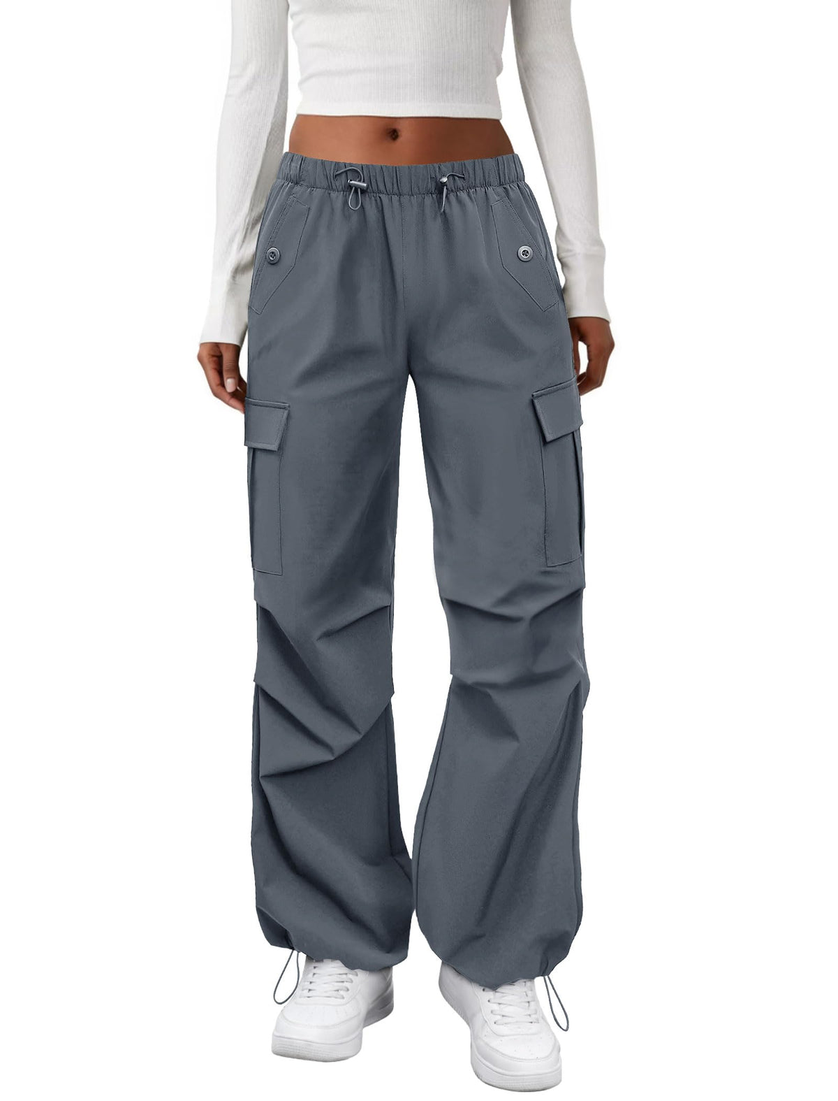 COPYLEAF Cargo Pants Women Parachute Baggy Hiking Pants with Pockets Travel | Water Resistant, Quick Dry, Lightweight, 4 Utility Pockets, Adjustable Waist & Cuffs for Camping Outdoor Casual Fishing