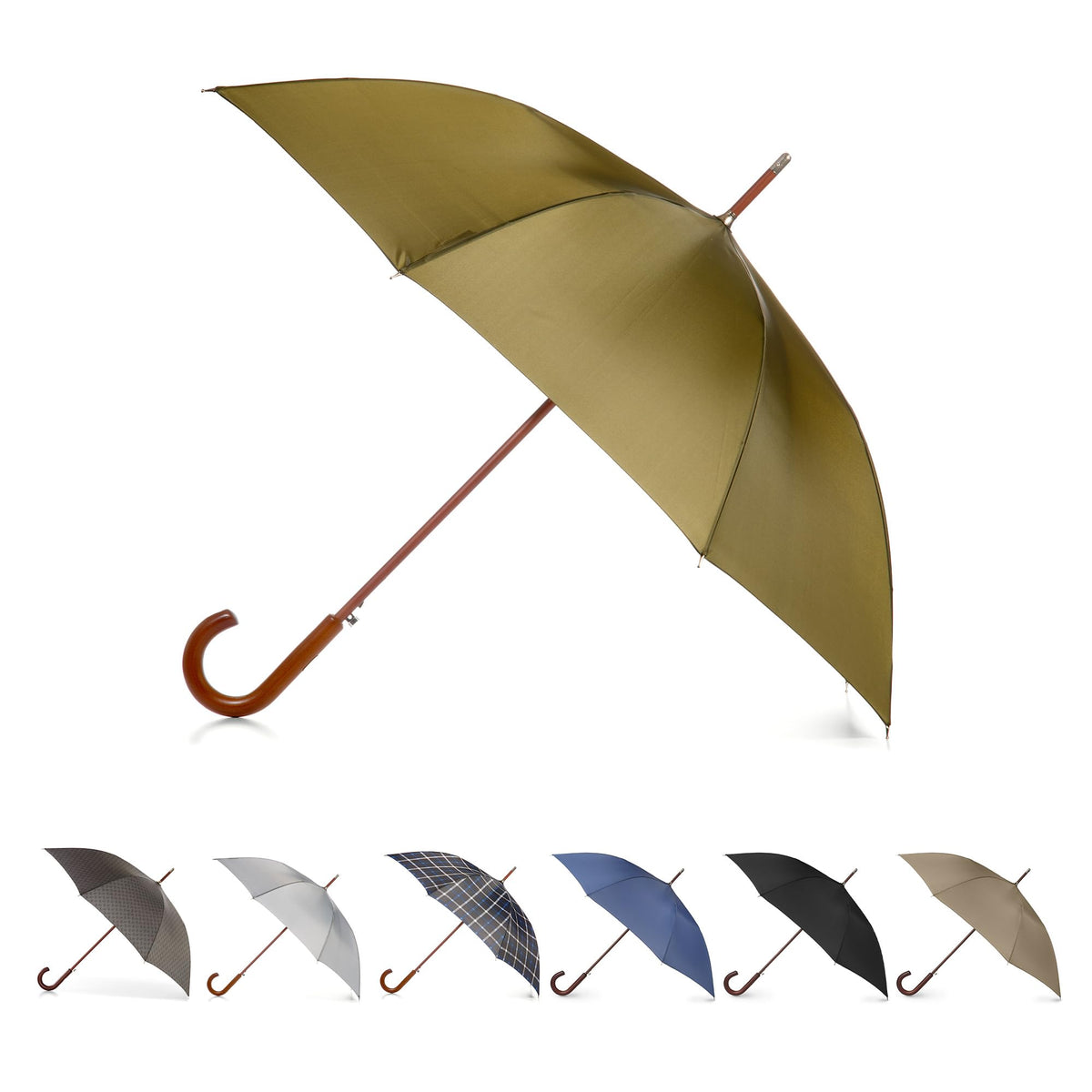 Totes Auto Open Water Repellent Stick Umbrella with Classic Wood J Hook Handle