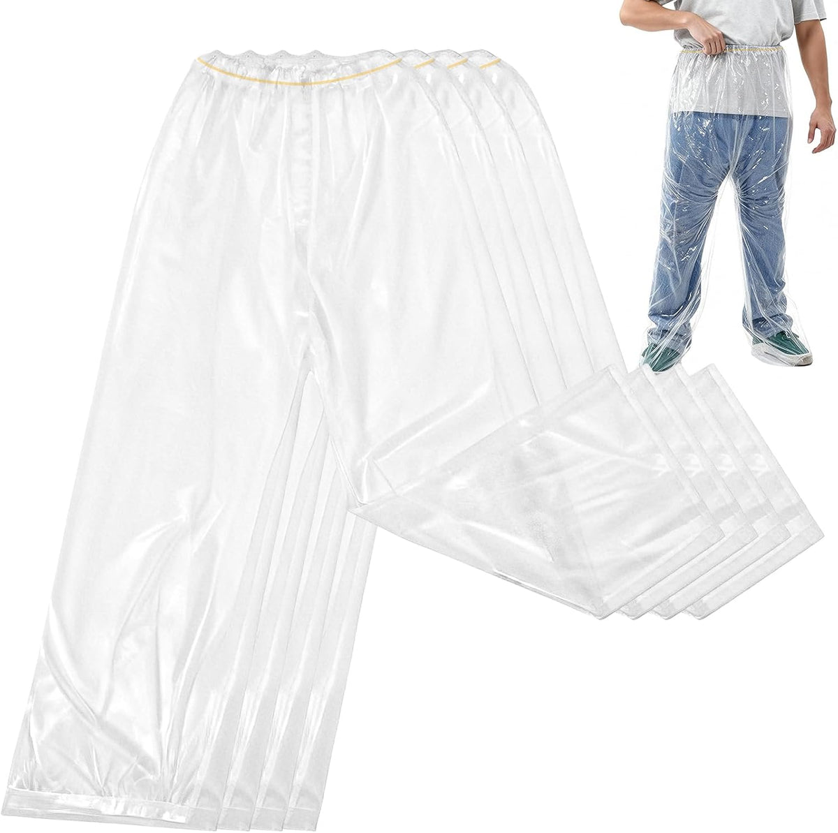 4-Pack Disposable Rain Pants for Men & Women - 53in Long Emergency Waterproof Rain Pant with Shoe Boot -Thickened Plastic Foot Wrapped Rainpants Covers for Outdoor Cycling Fishing