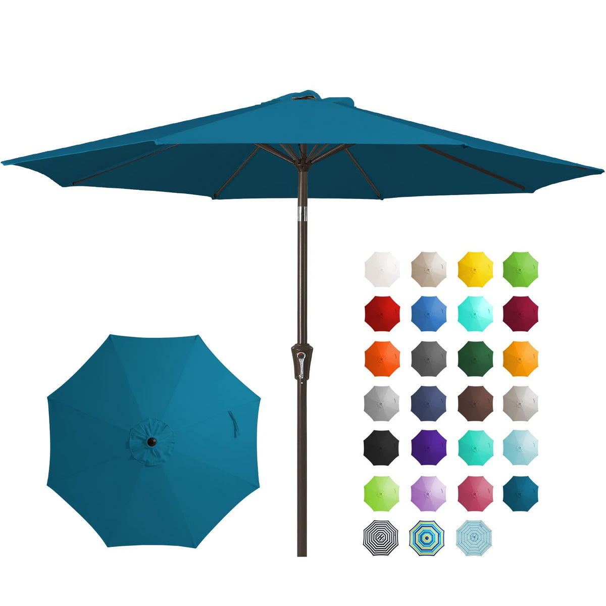 JEAREY 9FT Outdoor Patio Umbrella, Market Umbrella, Dark Blue | Outdoor Table Umbrellas with 8 Sturdy, Tilt & Crank UV Protection Waterproof for Garden, Deck, Backyard, Pool