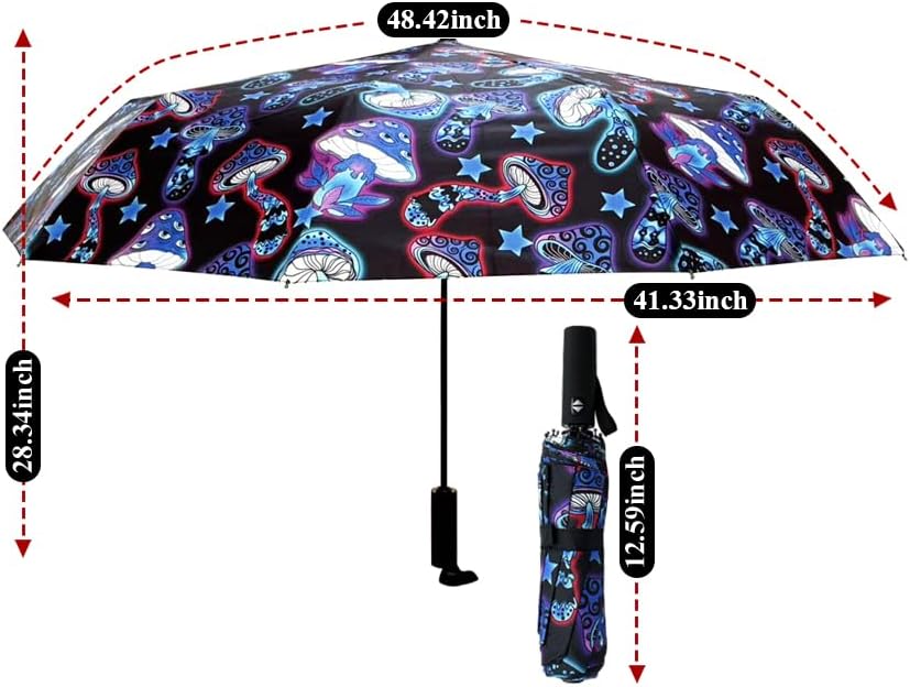 Mushroom Travel Umbrella Compact Auto Open/Close Strong Portable Windproof Lightweight Anti-Ultraviolet Rainproof