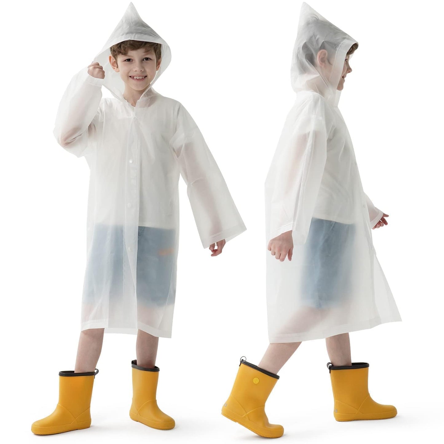 Opret 2 Pack Raincoats for Kids, Reusable Rain Ponchos with Hood and Sleeves Waterproof Rain Coats for Boys and Girls