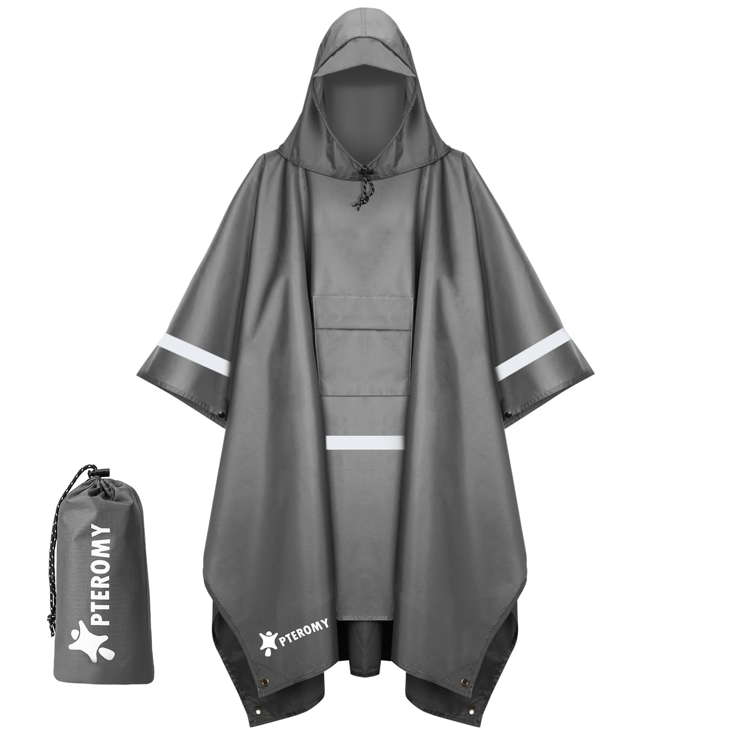 PTEROMY 3-in-1 Hooded Rain Poncho for Adult with Pocket, Waterproof Lightweight Unisex Raincoat for Hiking Camping Emergency